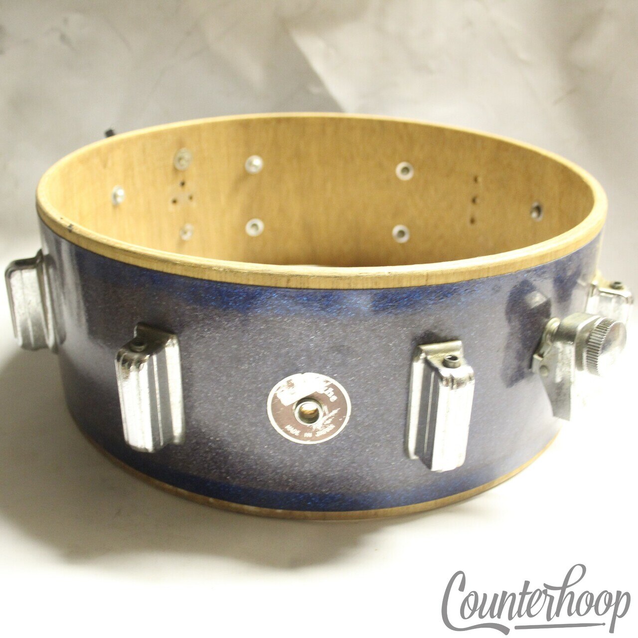 ght Made In Japan Snare Drum 14x5"Blue Sparkle 8Lug 6Ply Lauan Shell MIJ Stencil — main photograph