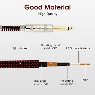 10ft Guitar Cable 2 Pack Electric Guitar Chord Instrument Cable Quarter Inch L Shaped Guitar Cable Straight to Right Angle Gold Plated Plug for Bass Amp Keyboard Red & Green image 4