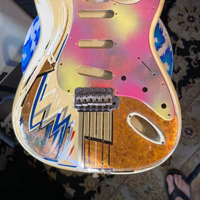 Fender MIJ 357V Stratocaster Body Project 1980s-90 - Vintage White w/ Custom Handpainted Details Art Deco Design image 10