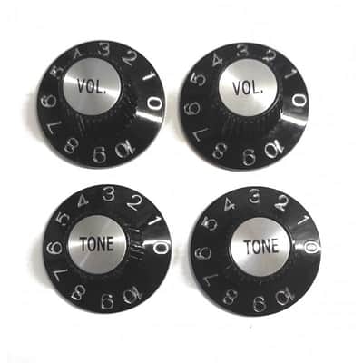 2 Black Tone + Volume Witch Hat Knobs Silver reflector for US pots image 2