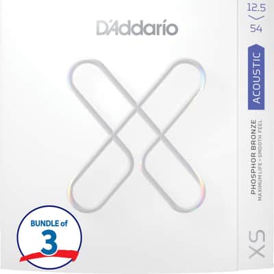 D'Addario XSAPB12554 XS Phosphor Bronze Coated Acoustic Guitar Strings (3 Pack) - .0125-.054 Light Plus image 1