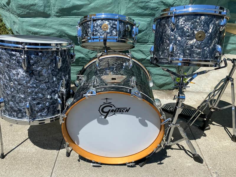 Gretsch 18”  Round Badge Drum Set 1960’s - Holy Grail of Jazz Drum Kits! Black Diamond Pearl 3 piece drum set image 1