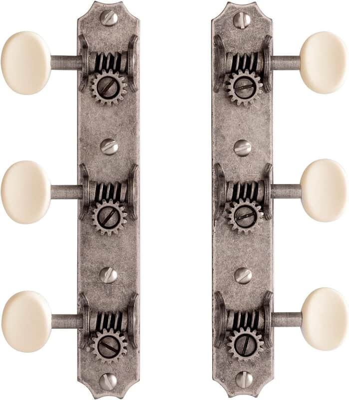 Golden Age Restoration Tuners for Solid Peghead Guitar with Scallop-end, Relic nickel, cream knobs image 1
