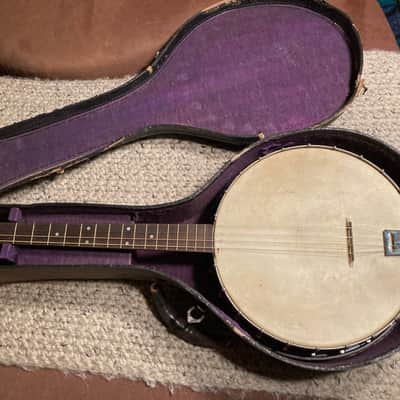 May Bell Vintage Tenor Banjo 1930's Nat brn with orig Chipboard case image 1