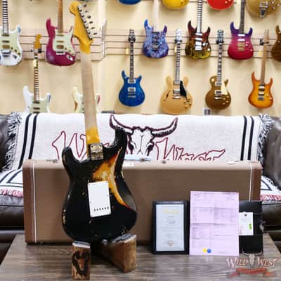 Fender Custom Shop 1960 Stratocaster Heavy Relic Aged Black over 3 Tone Sunburst 7.65 lbs image 10