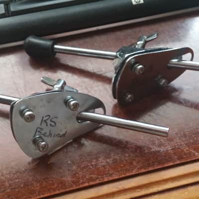Tama Vintage TRAK PAIR Bass Drum SPUR MOUNTS W/ BACKING PLATE & LEGS MIRROR IMAGE RARE PARTS 80s image 4