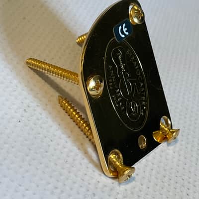 2004 Era Fender USA Deluxe 50th Anniversary Stratocaster Guitar Gold Neckplate & Screws for Contoured Heel image 4