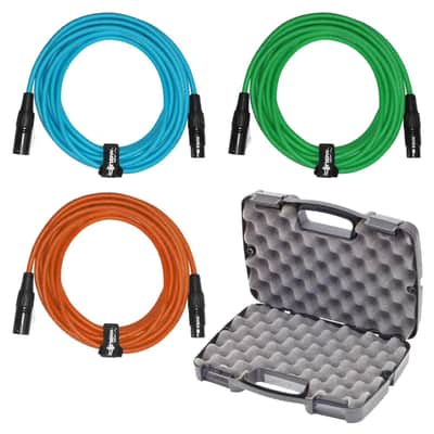 Sure-Fit 10ft Blue, Green & Orange XLR Male to XLR Female Cables (3 Pack) + Case image 1