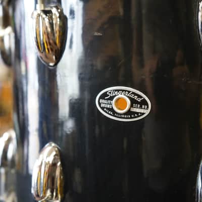 1970s Vintage Slingerland USA 14" Maple Tom w/ Rings - Jet Black Wrap | 10x14" image 4