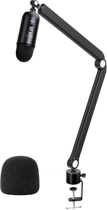 For Blue Yeti Mic Boom Arm - Heavy Duty Mic Stand with Reduce Wind Noises Mic Foam Cover, Adjustbale Weighted Metal Microphone Boom Arm with Cable Management 3/8" to 5/8" Adapter image 1