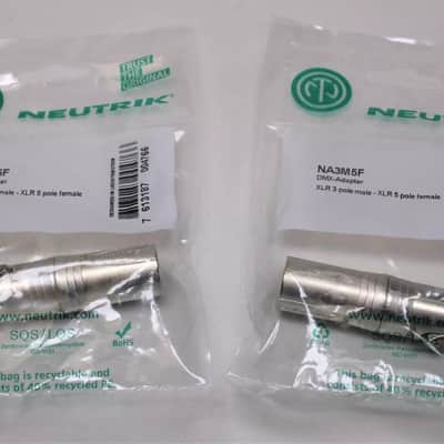 NEUTRIK (2) Two Genuine NEUTRIK NA3M5F 3-Pin XLR Male to 5-Pin XLR Female DMX Adapter image 2