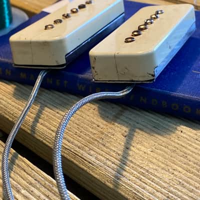 General Vintage Tone  1950 ‘s P90 guitar Pickup set Soap bars  Belden green wire 42awg NOS and nos m image 4