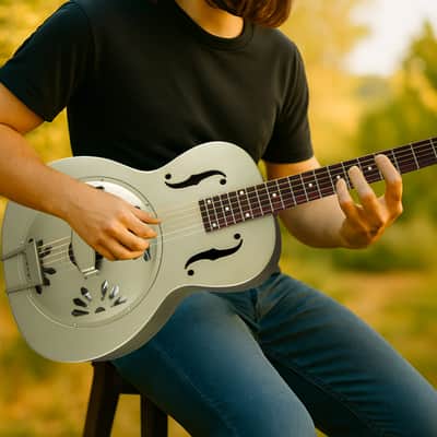 Gretsch G9201 Honey Dipper Round-Neck Brass Body Resonator Guitar - Weathered Pump House Roof image 9