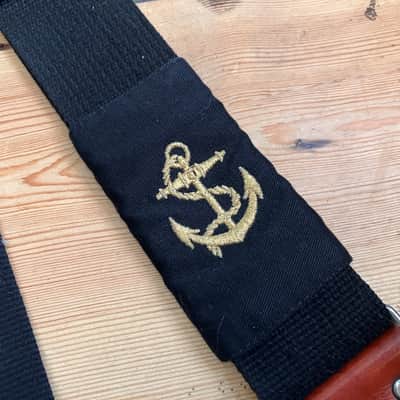 Unbranded Nylon Guitar Strap with Leather Ends & Embroided Nautical Gold Anchor Navy image 1