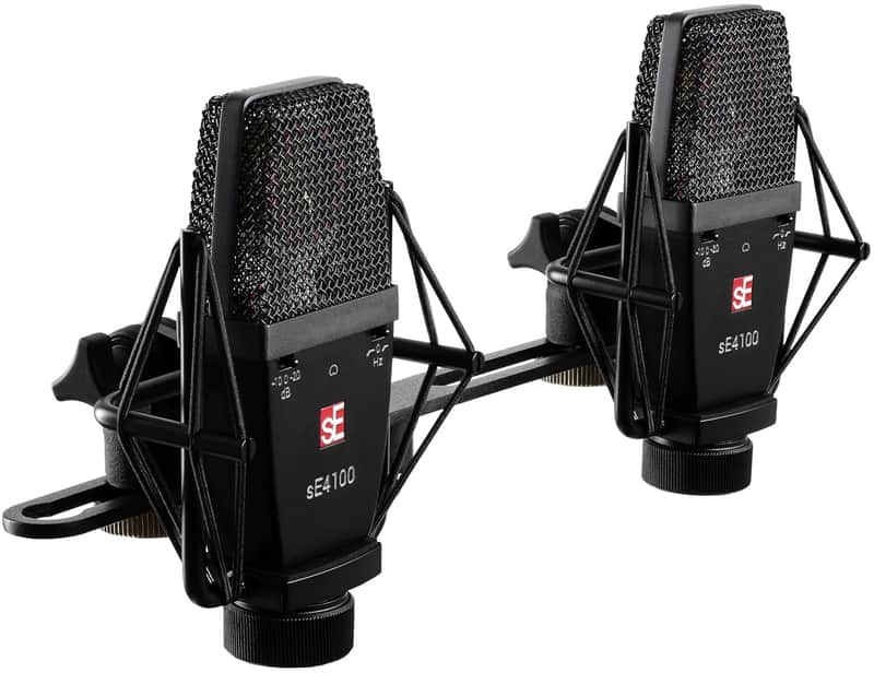 SE ELECTRONICS sE4100 Large Diaphragm Condenser Microphone with Gold Capsule, Cardioid Pickup Pattern, Pads & Low-Cut Filters & Shockmount - Professional Studio Recording Microphone (Matched Pair) image 1