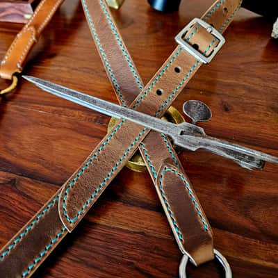 "Frodo" - Elegant hand stitched leather guitar strap with decorative ring image 21