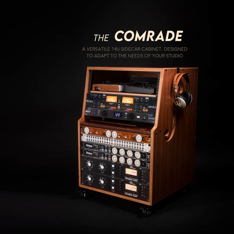 COMRADE 14u sidecar audio rack - Walnut hardwood - home recording - 10u 20u image 1