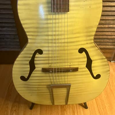 Sears Brand Archtop Jazz Guitar 1960 - Off-white with painted Zebra stripe image 2