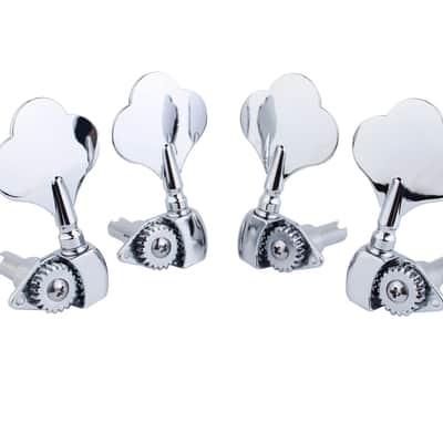 Guyker Open Frame Electric Bass Machine Head (2R + 2L) - 1:20 Ratio Gear Tuners Tuning Key Pegs - chrome image 1