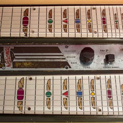 National  Grand Console Model 1050 Double Eight Lap Steel Electric Guitar (1949), ser. #V15591, original brown hard shell case. image 12