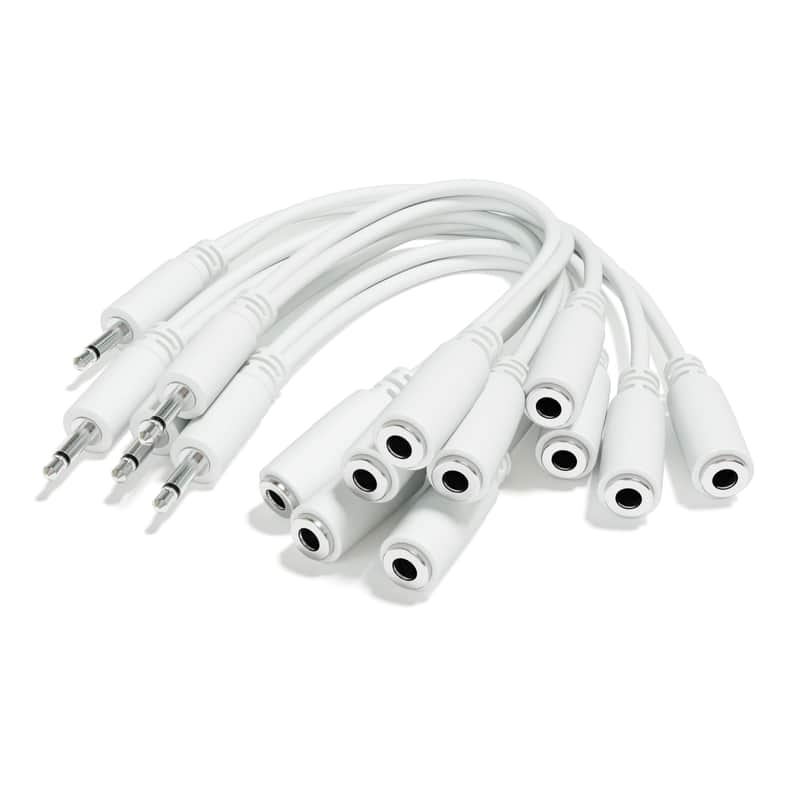 ExcelValley [White] 5-Pack - Mono Splitter Y Patch Cables - TS 3.5mm 1/8" Eurorack Synth Synthesizer image 1