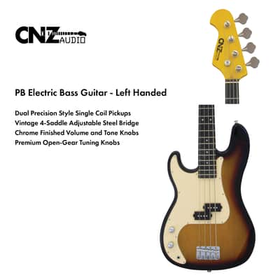 CNZ Audio PB Left Handed Electric Bass Guitar - Rosewood Fingerboard, Maple Neck, White image 5