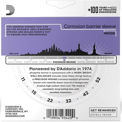 D'Addario EJ26 Phosphor Bronze Acoustic Guitar Strings, Custom Light, 11-52 image 2