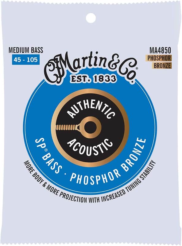 Martin Authentic Acoustic® SP® Bass Strings – Phosphor Bronze, Medium Gauge | Long-Lasting Tone, Corrosion Resistance & Tuning Stability | 4-String Acoustic Bass Set image 1