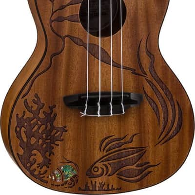 Luna Coral Solid Mahogany Concert Ukulele, Etched Fish image 2