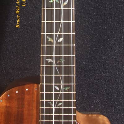 Handcrafted Tenor Ukulele, Carved ARCHBACK Solid Hawaiian Koa, Flame Maple MOP Vine Inlay, Soft-bag, Bruce Wei UAC17-2045 image 6