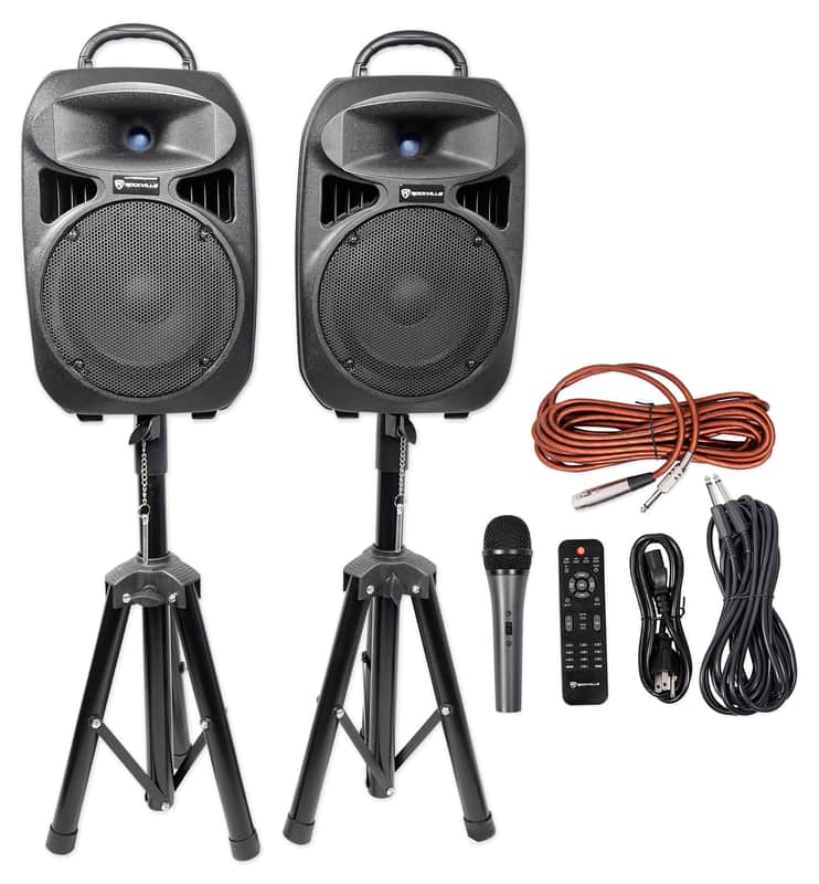 Rockville Dual 8" Bluetooth PA Church Speakers+Mic+Stands 4 Church Sound Systems image 1
