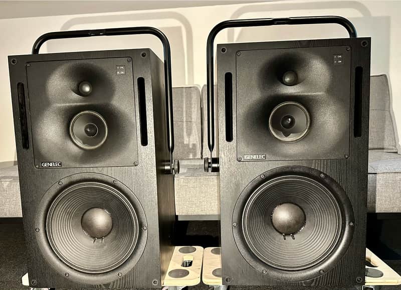 Genelec 1037B (Pair) + Wall Mounts 12" 3-Way Powered Midfield Studio Monitors 1995 - 2003 - Black image 1
