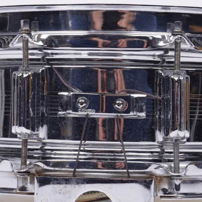 ROGERS DYNASONIC CHROME OVER BRASS SNARE DRUM (MADE IN ENGLAND)-14" x 5" image 15
