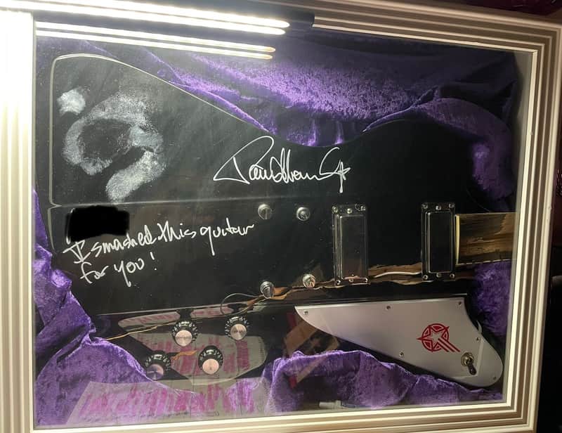 KISS Paul Stanley Makeup Imprint Stage Used/Smashed Guitar 2014 Signed image 1