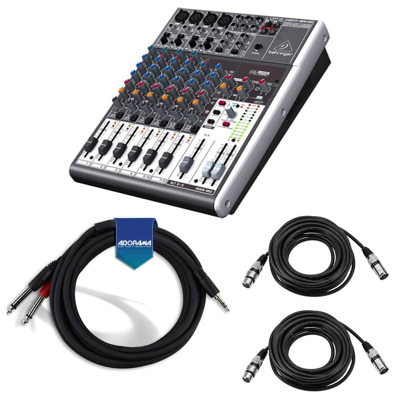 Behringer XENYX 1204USB Small Format Mixer with XENYX Mic Preamps, 12 Input Channels, - With 2x 15' 8mm XLR Microphone Cable, Stereo Mini (3.5mm) Male to 2 Mono 1/4" Male Insert Y-Cable image 1