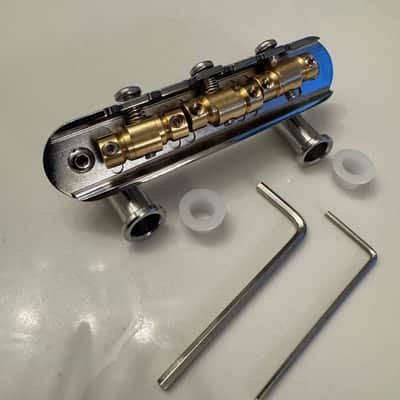 The Overpass “Goliath” Chrome Plated Brass Bridge with USA made Custom Raw Brass Saddles for Fender / Squier Jazzmaster / Jaguar / Mustang / Offset Guitar image 4