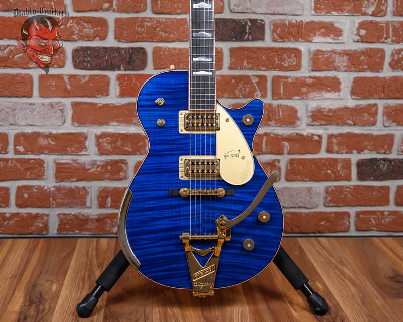 Gretsch USA Custom Shop G6134CS Penguin Master Built by Stephen Stern Flame Maple Top Transparent Blue Stain 2013 w/OHSC image 1