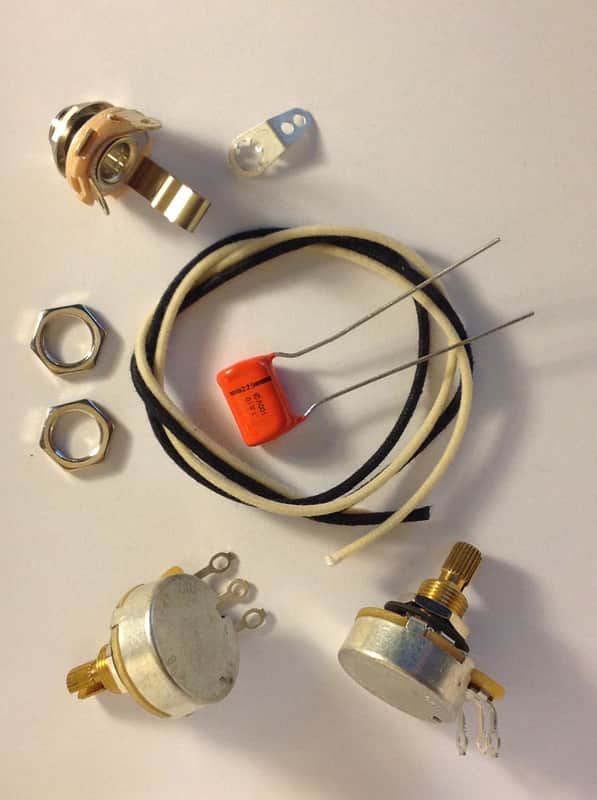 Wiring Harness Kit For P Bass CTS 450G Knurled Pots .1uf 225P Orange Drop Cap image 1