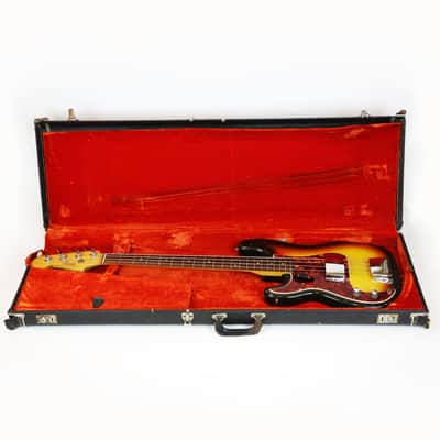 1966 Fender Precision P Bass Vintage 100% All Original Left-Handed Sunburst Lefty ‘66 P-Bass with Vintage No Logo Pre-CBS Hard Case image 2