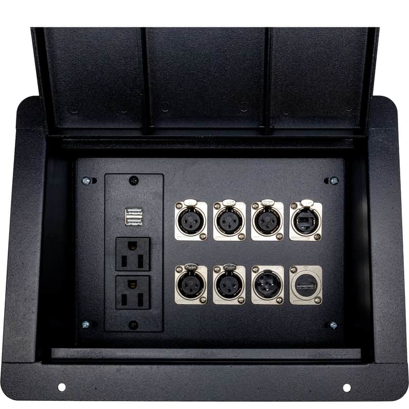 MCSPROAUDIO Recessed Stage Floor Box with Passthrough Connectors - 5 XLR Female, 1 XLR Male, 1 Ethernet, 1 HDMI, 2 USB, Duplex AC image 1