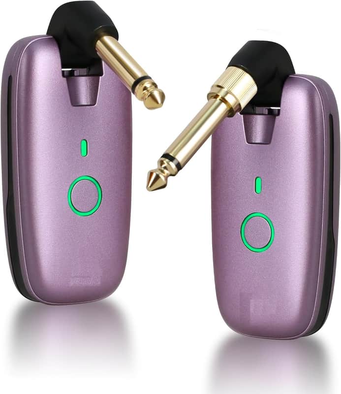 Wireless Guitar System, Transmitter & Receiver for Multiple Instruments — Electric Guitar, Bass & Keyboard, 7-Channel Rechargeable System with 6H Battery, 1/4” & 1/8” Plugs,Purple image 1
