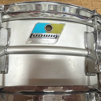 Ludwig No. 404 Acrolite 5x14" 8-Lug Aluminum Snare Drum with Pointed Blue/Olive Badge with case, stand image 2