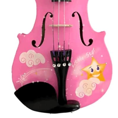 Pink Twinkle Star Violin Outfit - 4/4 w/ Brazilwood bow, case, Crystal tailpiece, crystals on stars, rosin, strings, set-up image 1