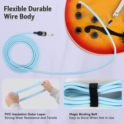 Guitar Cable 10 ft, Guitar AMP Cable, 1/4 Inch TRS Straight to Straight, Amp Cord for Electric Guitar, Bass Guitar, Pro Audio(10 Foot Blue) image 4