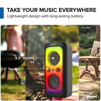 Gemini Sound GGO Series Portable Bluetooth Boomboxes with LED Party Lighting, TWS Pairing, Wireless Mic, and Rechargeable Battery - 100W 6.5" (GGO-650L) & 200W Dual 6.5" (GGO-2650L) image 3