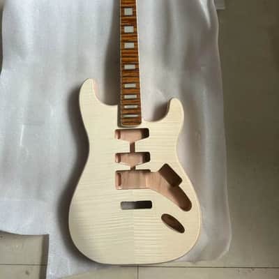 Tiger Maple Wood Guitar Strat Style Neck, with Mahogany Wood Body image 1