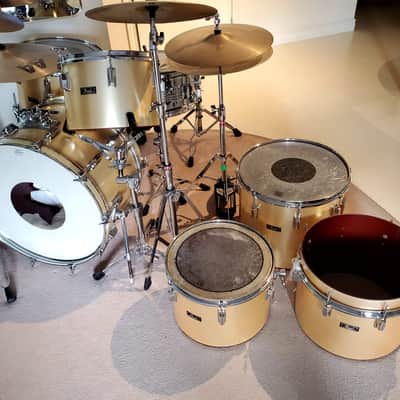 6PC VTG 1970's PEARL 22x14,16x16, 16,15,14,13 Gold Satin "Phenolic"  Concert/Power Drum Kit - Gorgeous Clean A+ image 2