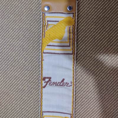 Rare Fender vintage strap 1969/1971 USA White Brown Yellow monogram horizontal logo metal fix EXC +++ image 4