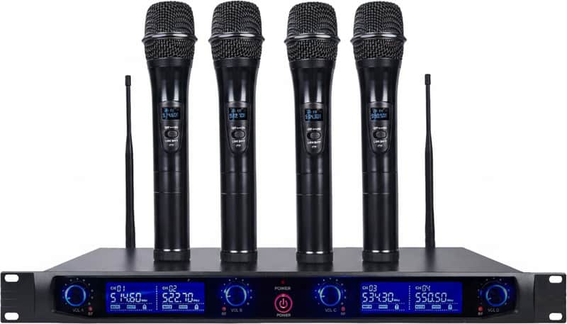 4 Channels Professional UHF Wireless Microphone System with Rack Mountable Metal Receiver and 4 Handheld Mics, for Church, School, Outdoor Wedding, Meeting, Party and Karaoke image 1