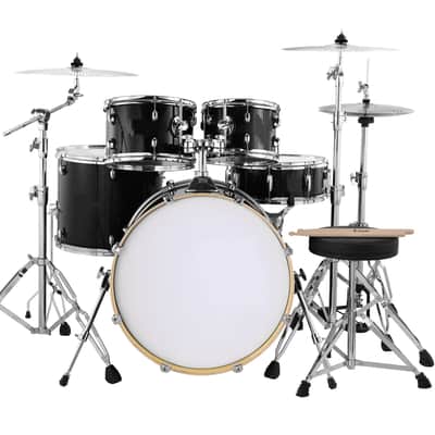 5-Piece 22 inch Full Size Acoustic Drum Kit Drum Set Black image 1